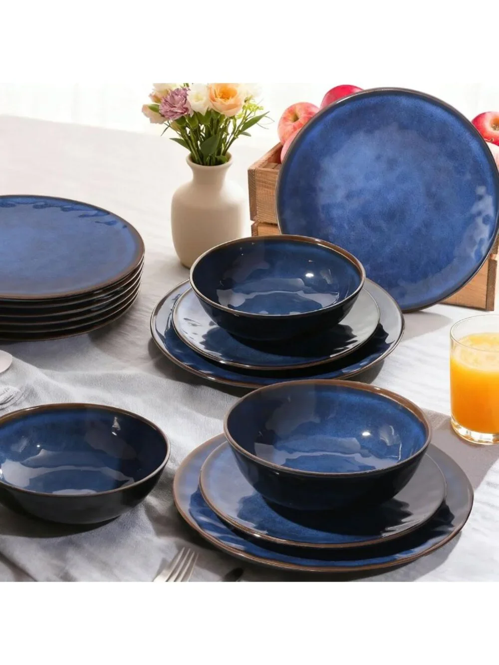 Rustic Farmhouse Melamine Dinnerware Set for 4 - Unbreakable, Lightweight